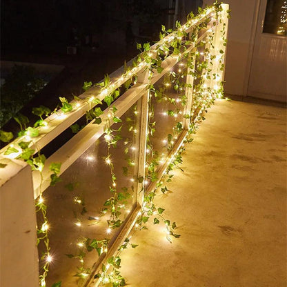 Flower Green Leaf String Lights Artificial Vine Fairy Lights Battery Powered Christmas Tree Garland Light for Weeding Home Decor - Pacisia
