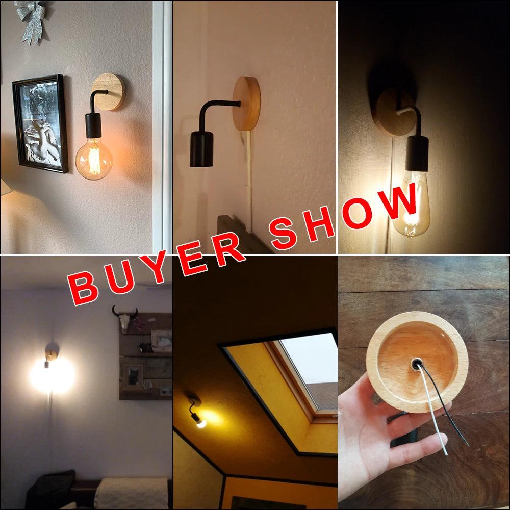 Wood Wall Lamp Vintage Sconce Wall Lights Fixture E27 110V 220V Bedside Retro Lamp Industrial Decor Dining Room Bedroom Light - Pacisia