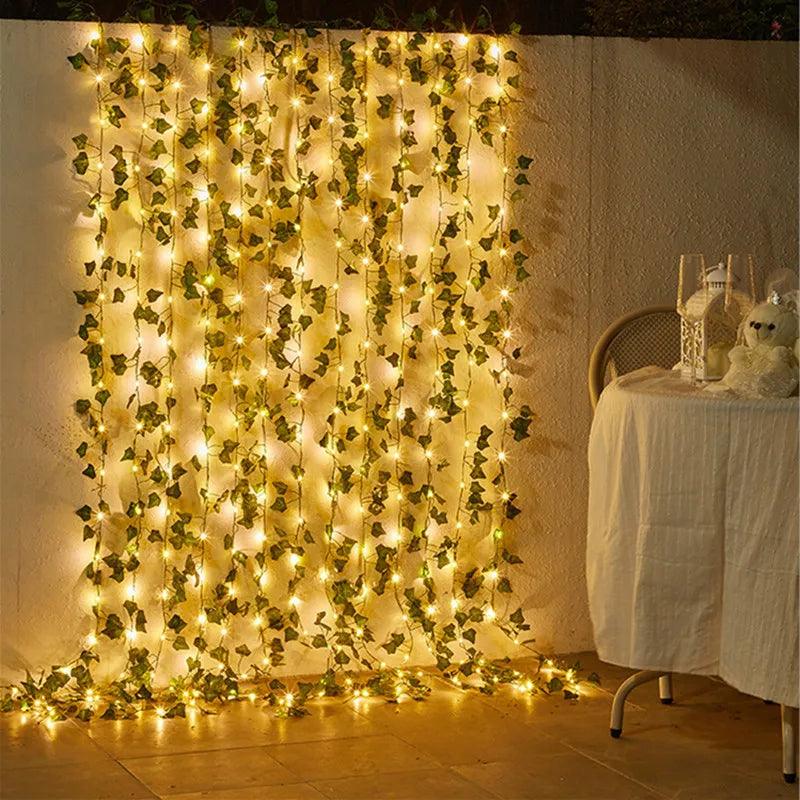 Flower Green Leaf String Lights Artificial Vine Fairy Lights Battery Powered Christmas Tree Garland Light for Weeding Home Decor - Pacisia
