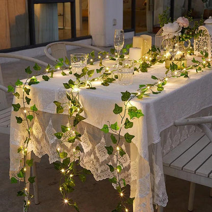 Flower Green Leaf String Lights Artificial Vine Fairy Lights Battery Powered Christmas Tree Garland Light for Weeding Home Decor - Pacisia