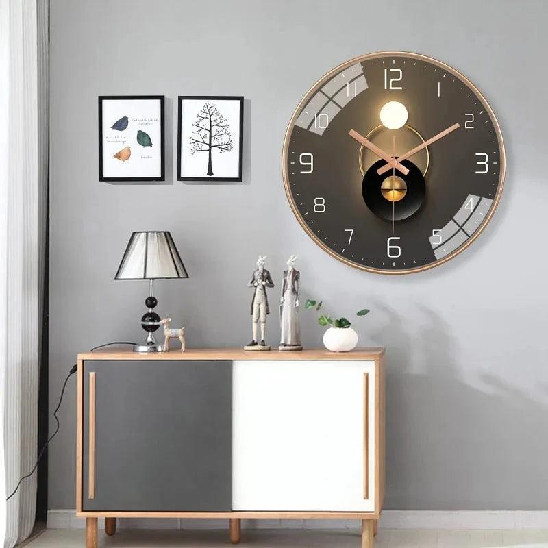 Modern Simple Punctuality Quartz Wall Clock Light Shadow Geometric Design Silent Movement Living Room Bedroom Decor Pendant - Pacisia