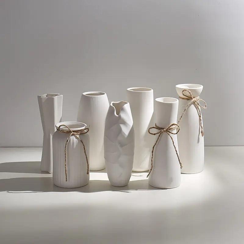 Modern Minimalist White Hemp Rope Ceramic Vase - Pacisia