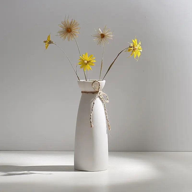Modern Minimalist White Hemp Rope Ceramic Vase - Pacisia