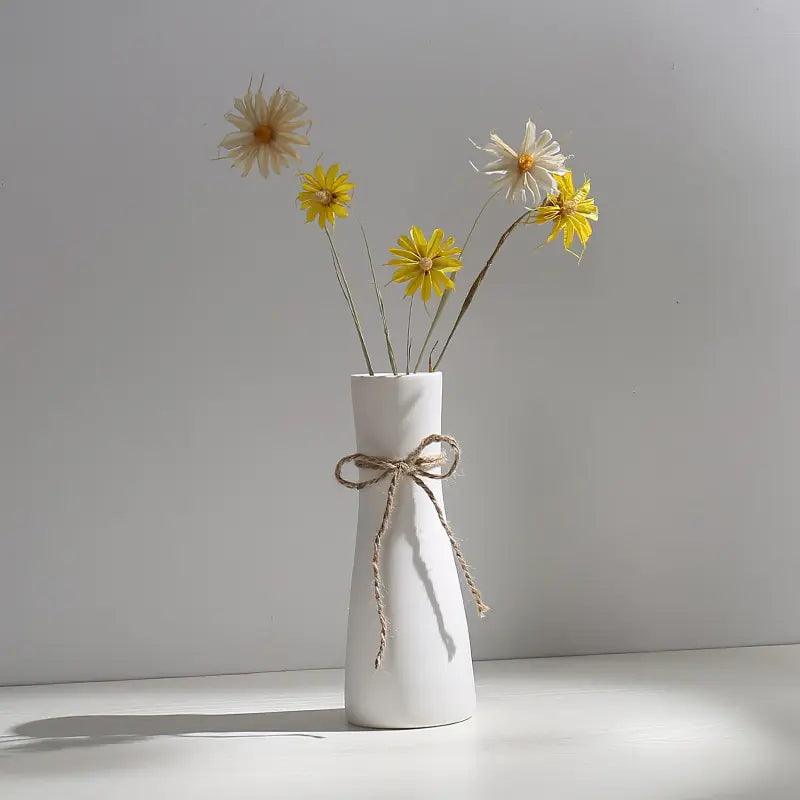 Modern Minimalist White Hemp Rope Ceramic Vase - Pacisia