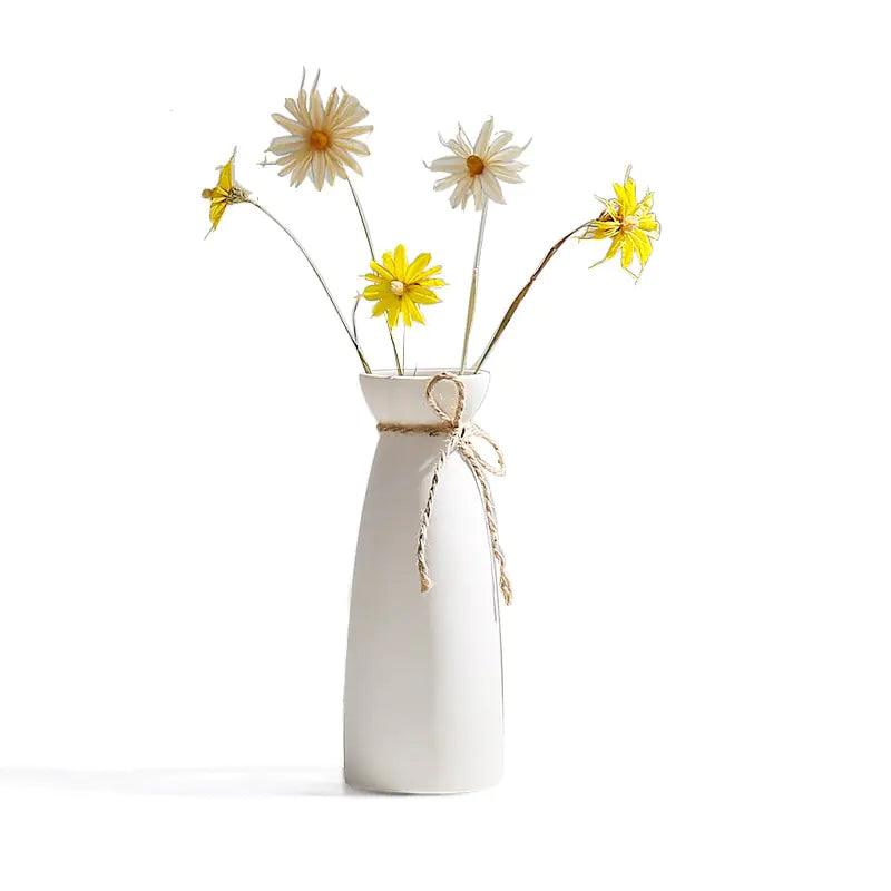 Modern Minimalist White Hemp Rope Ceramic Vase - Pacisia
