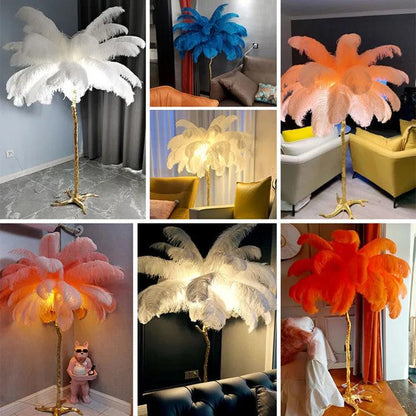 Nordic LED Floor Lamp Living Room bedroom Indoor New Fashion Ostrich Feather Deco Luminaire Gold Resin Tripot Standing Lamps - Pacisia